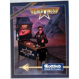 Gold Wings Pinball Machine Game FLYER Original Art 2 Sides 1986 Top Gun Aviation